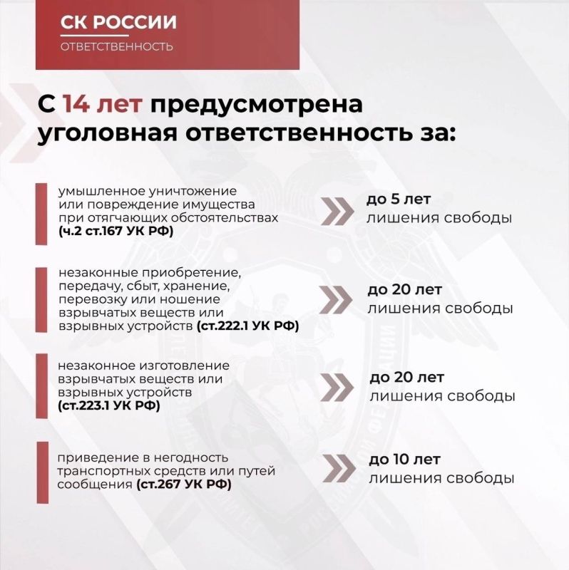 СУ СК России по Смоленской области вновь призывает граждан к бдительности и напоминает об уголовной ответственности за совершение преступлений против основ конституционного строя и безопасности государства, а также... СУ СК России по Смоленской области вновь призывает граждан к бдительности и напоминает об уголовной ответственности за совершение преступлений против основ конституционного строя и безопасности государства, а также...
