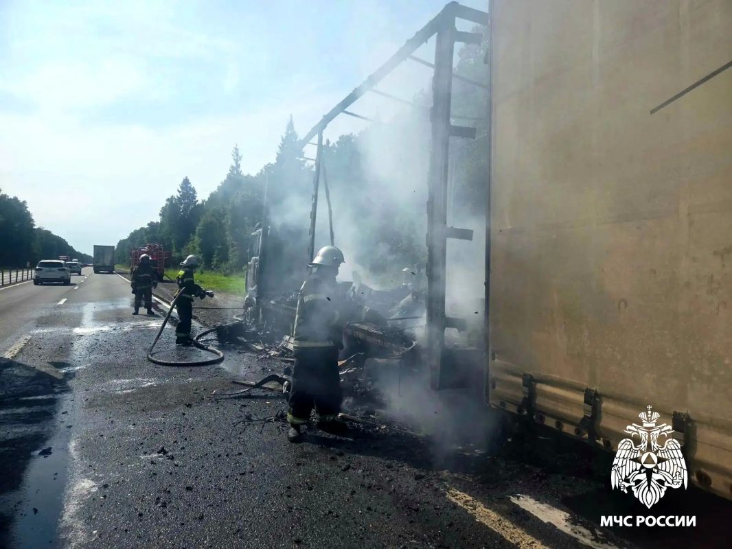 На трассе М-1 полыхал грузовик с автозапчастями На трассе М-1 полыхал грузовик с автозапчастями